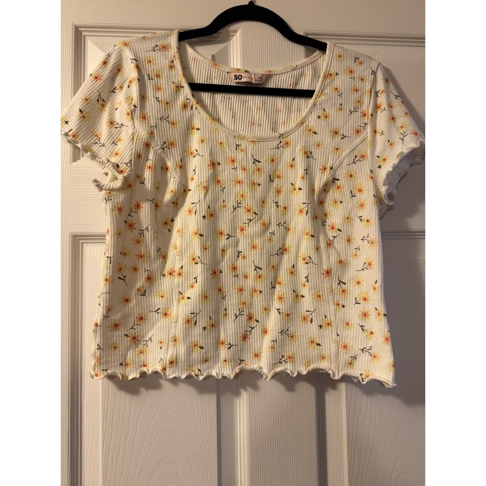 SO Goods for Life Floral Ribbed Crop Top XXL White Yellow Coquette